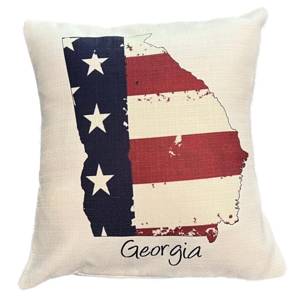 Map of GEORGIA state Accent Pillow Cover GA outline stars stripes 16.5" x 17"